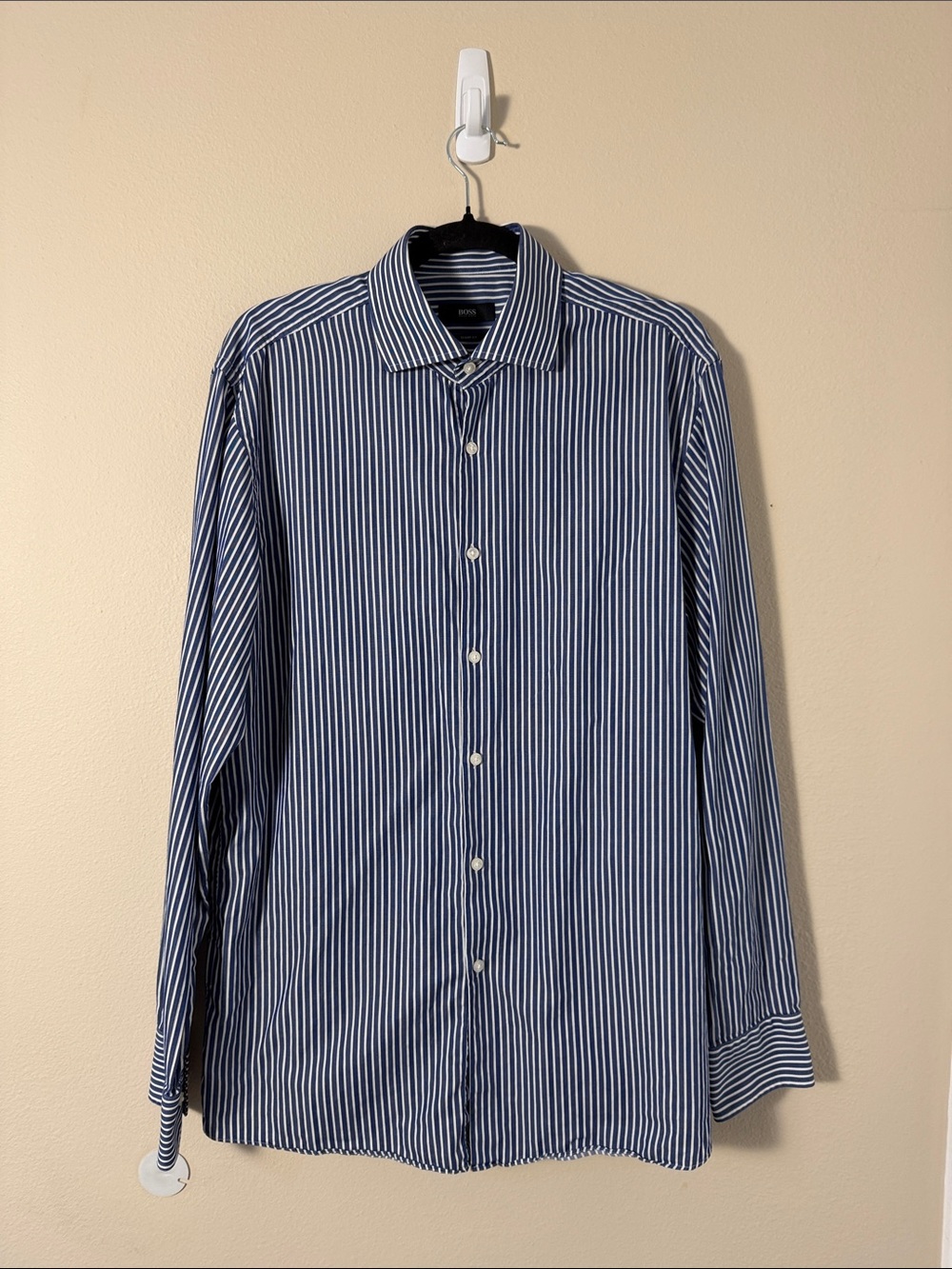 Boss Hugo Boss Men's 16 Blue & White Stripe Sharp Fit Dress Shirt